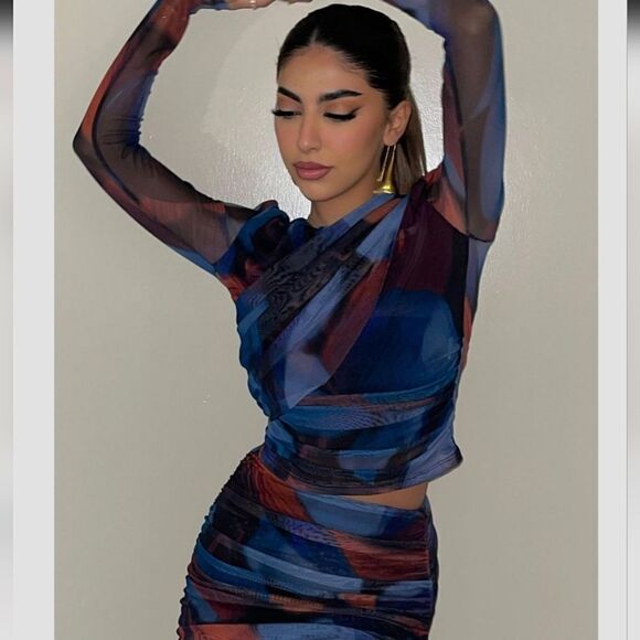 MATCHING SET PRINTED TULLE SKIRT ZARA RED AND BLUE AND WRAP TOP red - Picture 12 of 12